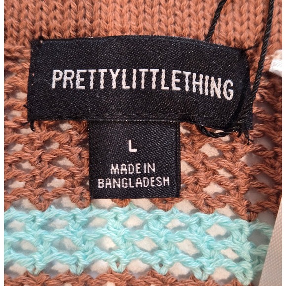 PrettyLittleThing Women's Maxi Skirt Crochet Stripe Brown Blue Size L - Picture 2 of 8